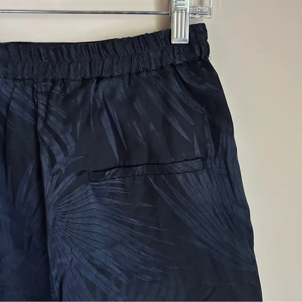 COS Navy Blue Palm Leaf Pattern High Waist Silk Blend 3 Inch Inseam Shorts XS